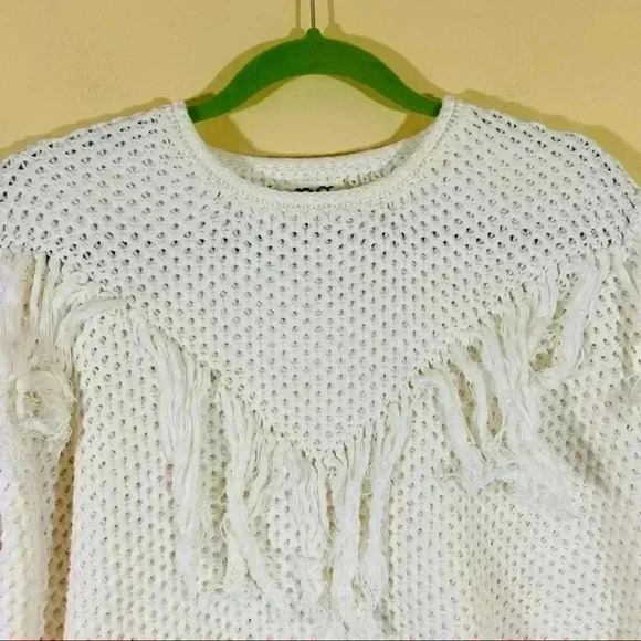 PPLA Creme Crochet 3/4 Sleeve 100% Cotton Loose Knit Cropped Sweater Size S - Picture 3 of 13